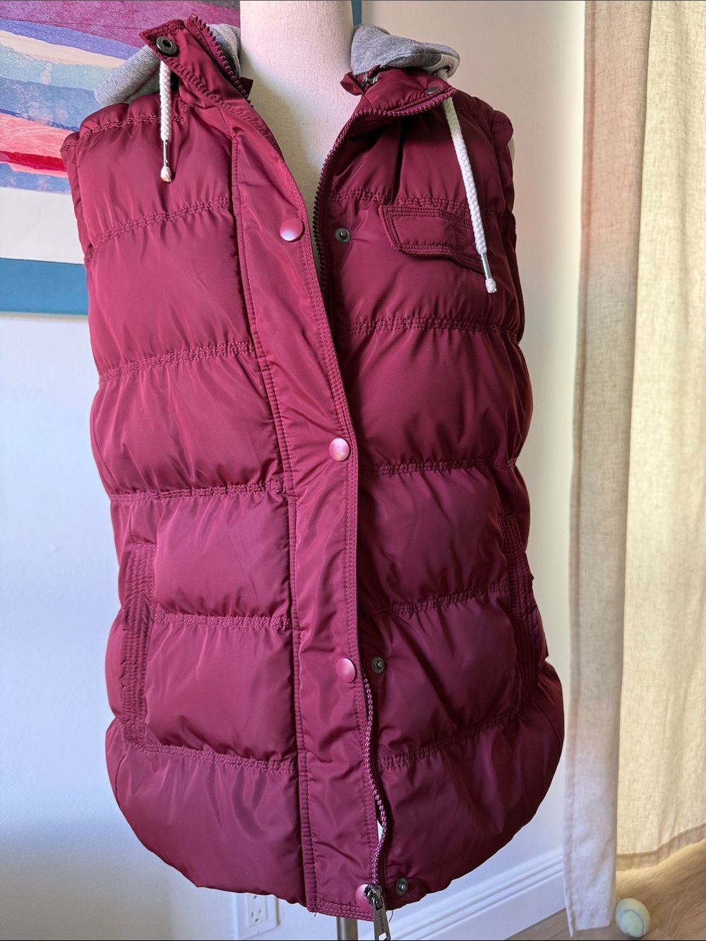 Burgundy Puffer Hooded Vest